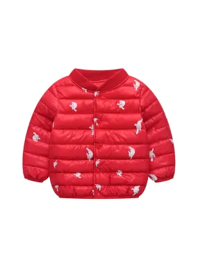 Girls Print Scoop Neck Cotton-Padded Jacket