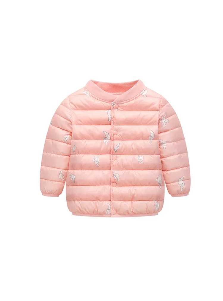 Girls Print Scoop Neck Cotton-Padded Jacket