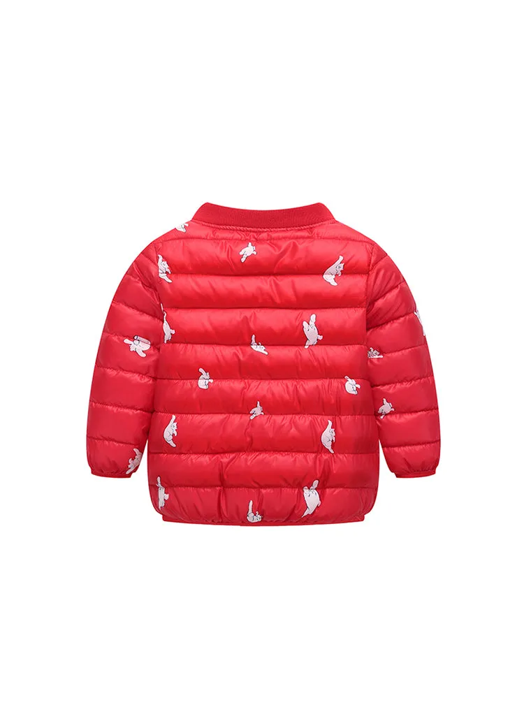 Girls Print Scoop Neck Cotton-Padded Jacket