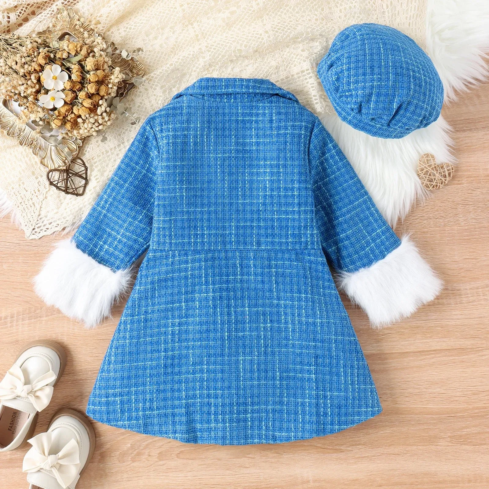 Girls Winter Wear Plaid Overcoat With Cap