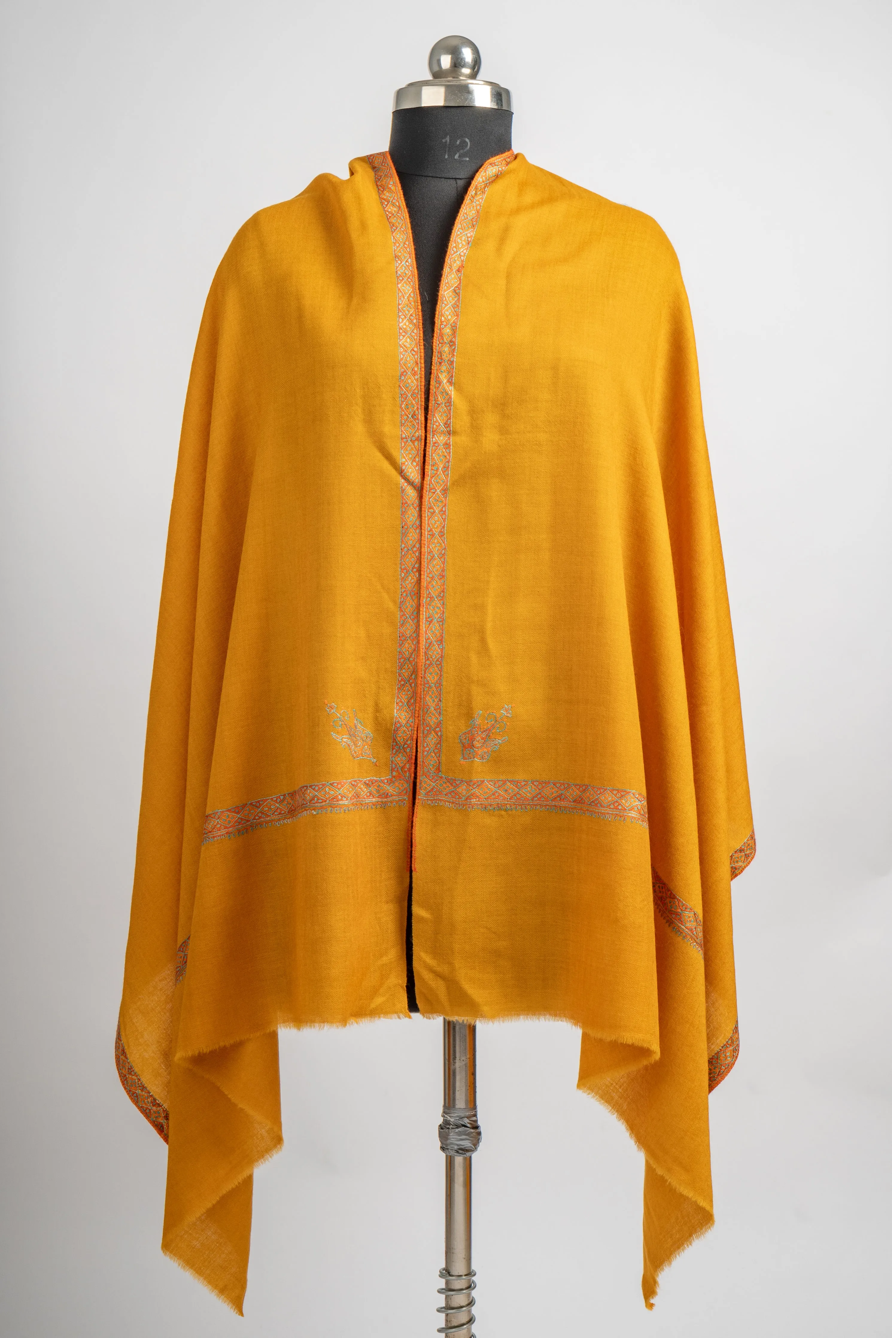 Golden Sunrise Hand Embroidered Merino Wool Sozni Scarf