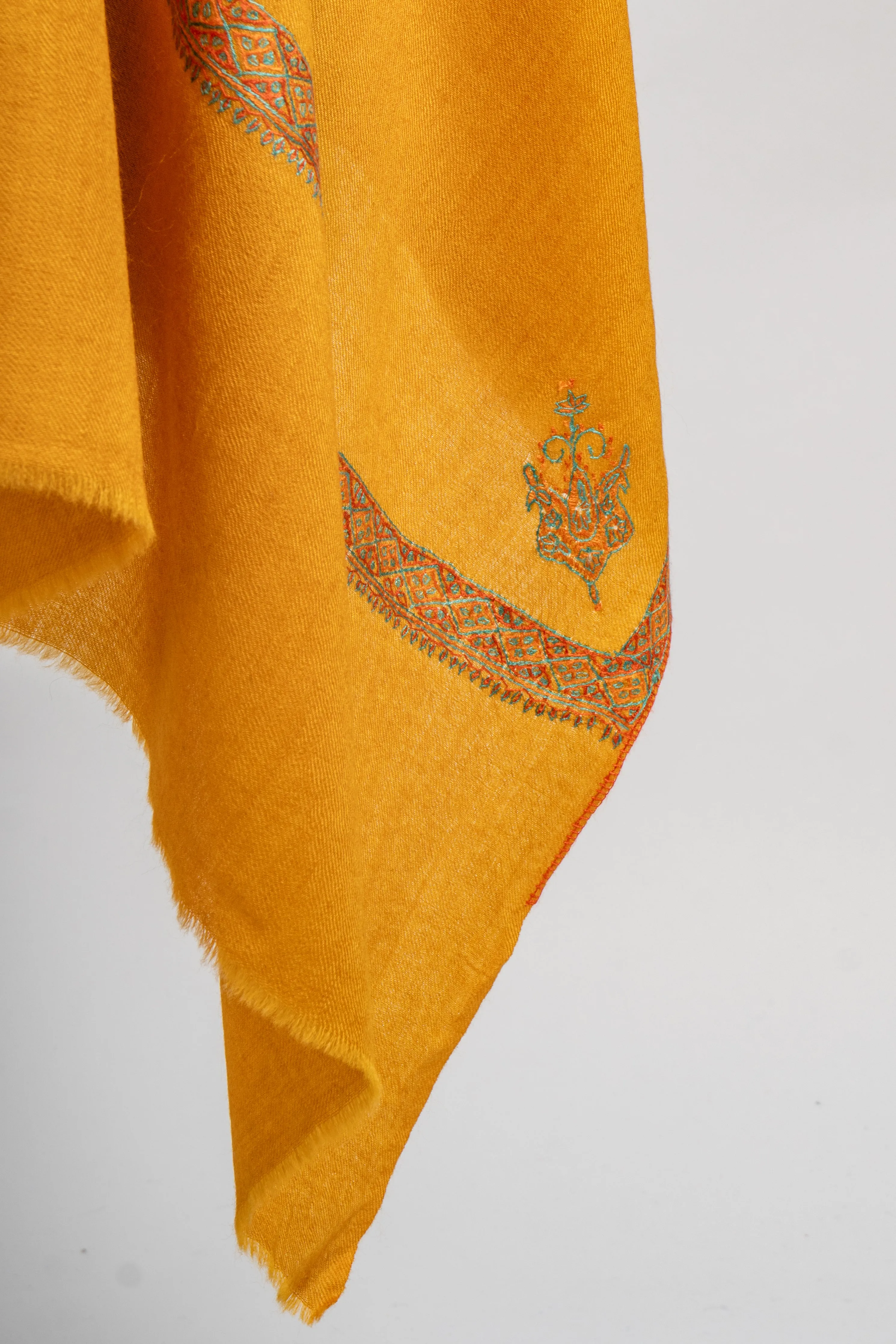 Golden Sunrise Hand Embroidered Merino Wool Sozni Scarf