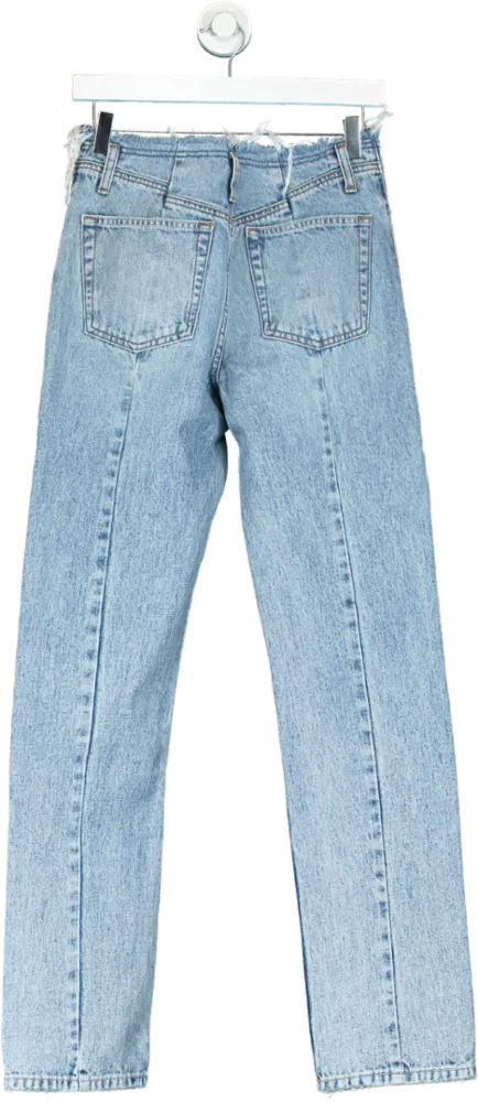 GRLFRND Blue Adriana Belted Frayed Waist Slim Straight Jeans W26