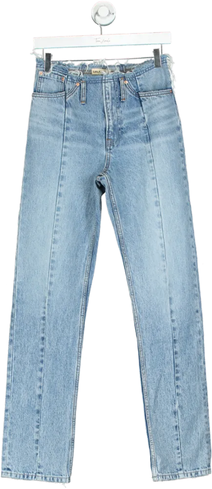 GRLFRND Blue Adriana Belted Frayed Waist Slim Straight Jeans W26