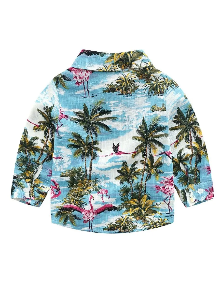 Hawaiian Style Long Sleeves Shirt Baby Little Boys Beach Clothes