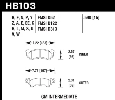 Hawk Black Brake Pads Chevy Blazer (1987-1989) Front Set HB103M.590