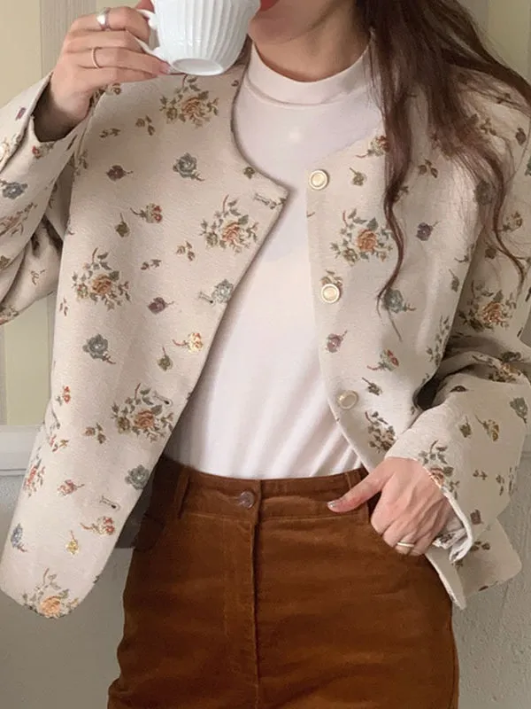 Heavy Embroidered Gold Foil Retro Round Neck Blazer