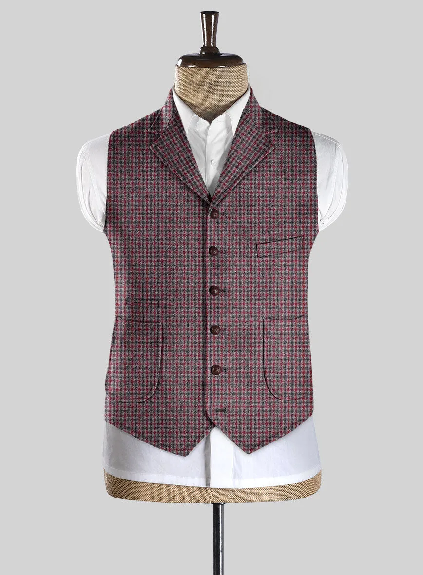 Highlander Heavy Maroon Houndstooth Tweed Hunting Vest