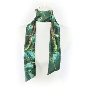 Hummingbirds Scarf,Skinny Scarf,Woman Scarf,All season scarf,Lightweight Scarf,ladies scarf,artist scarf,painted scarf,satin tie scarf