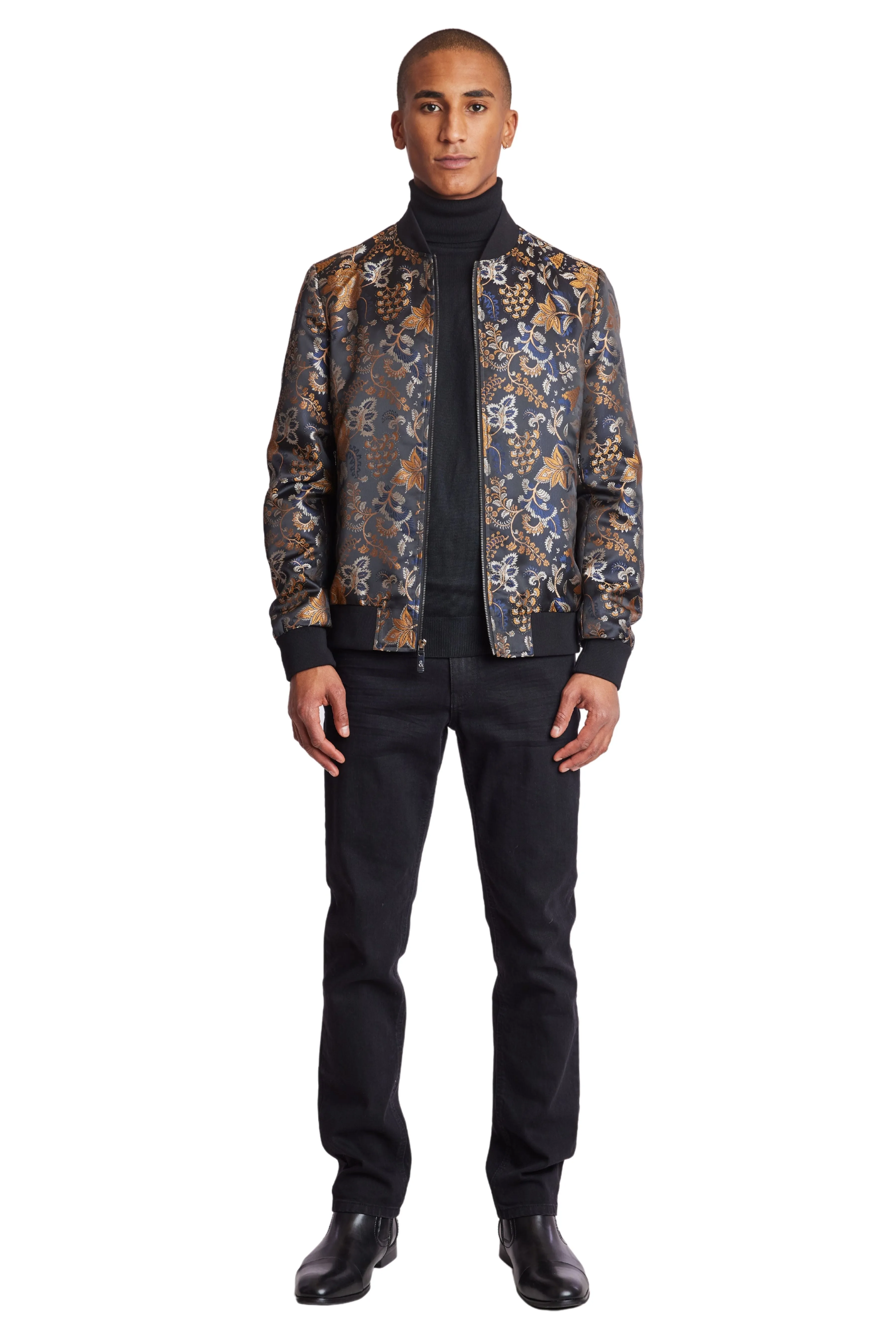 Hyde Bomber Jacket - slim - Black Navy Gold