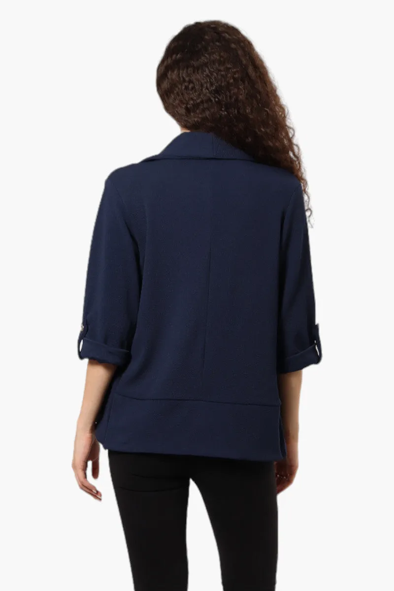 Impress Open Roll Up Sleeve Blazer - Navy