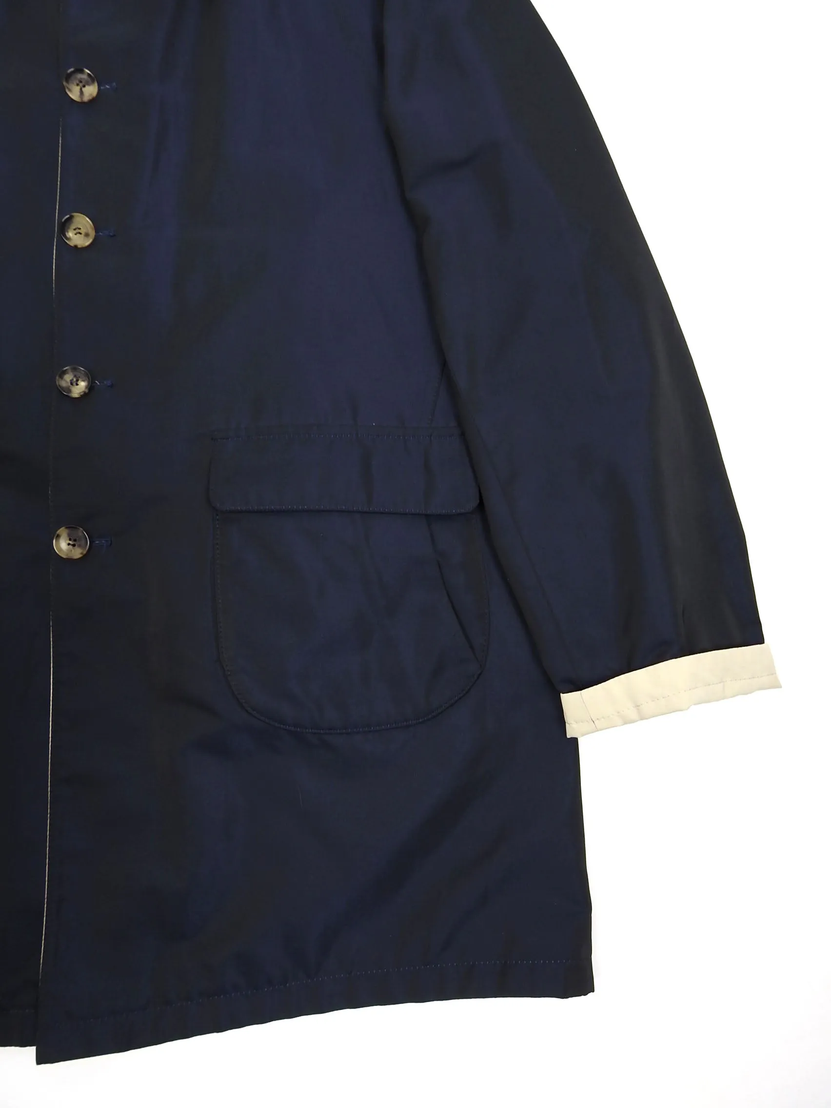 Isaia Navy/Beige Reversible Overcoat Size 54 R