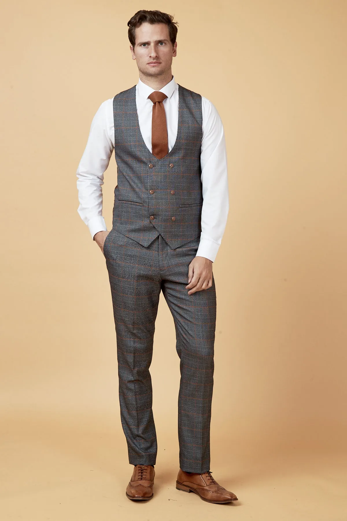 JENSON - Grey Check Suit with Double Breasted Waistcoat