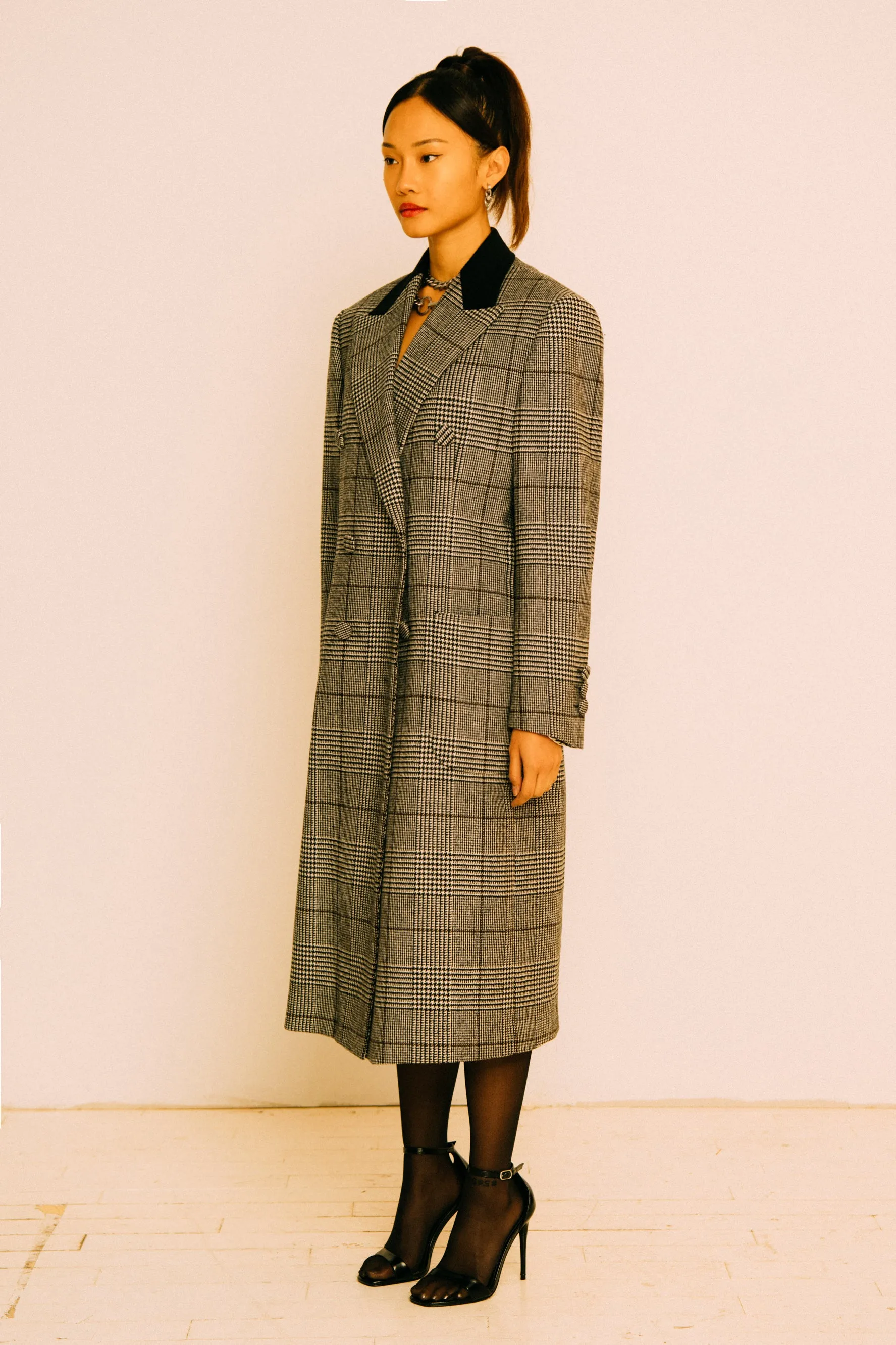 KATIE GLEN PLAID GRAY OVERCOAT