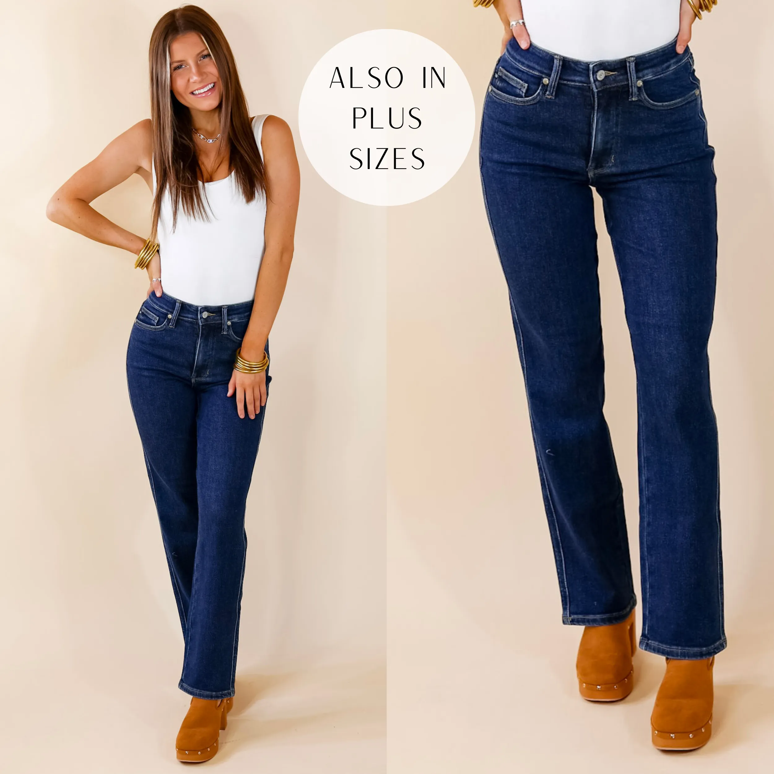 Last Chance Size 0 | Judy Blue | Sweet Perspective Tummy Control Classic Straight Leg Jeans in Dark Wash