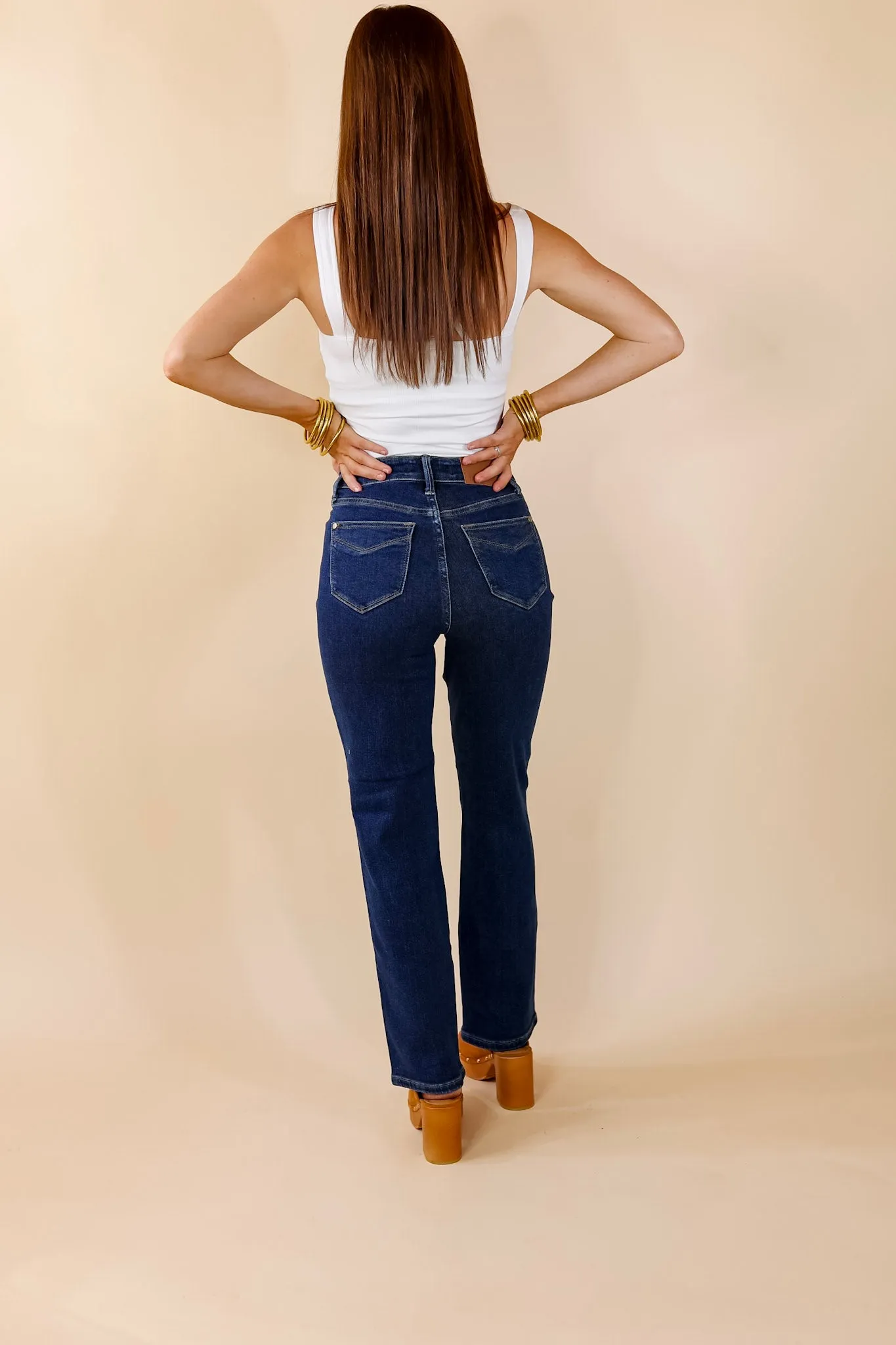 Last Chance Size 0 | Judy Blue | Sweet Perspective Tummy Control Classic Straight Leg Jeans in Dark Wash