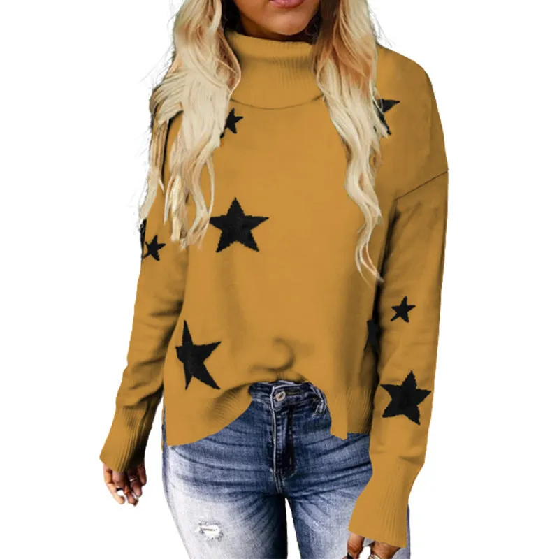 Luna Star Print Turtleneck Knitted Sweater