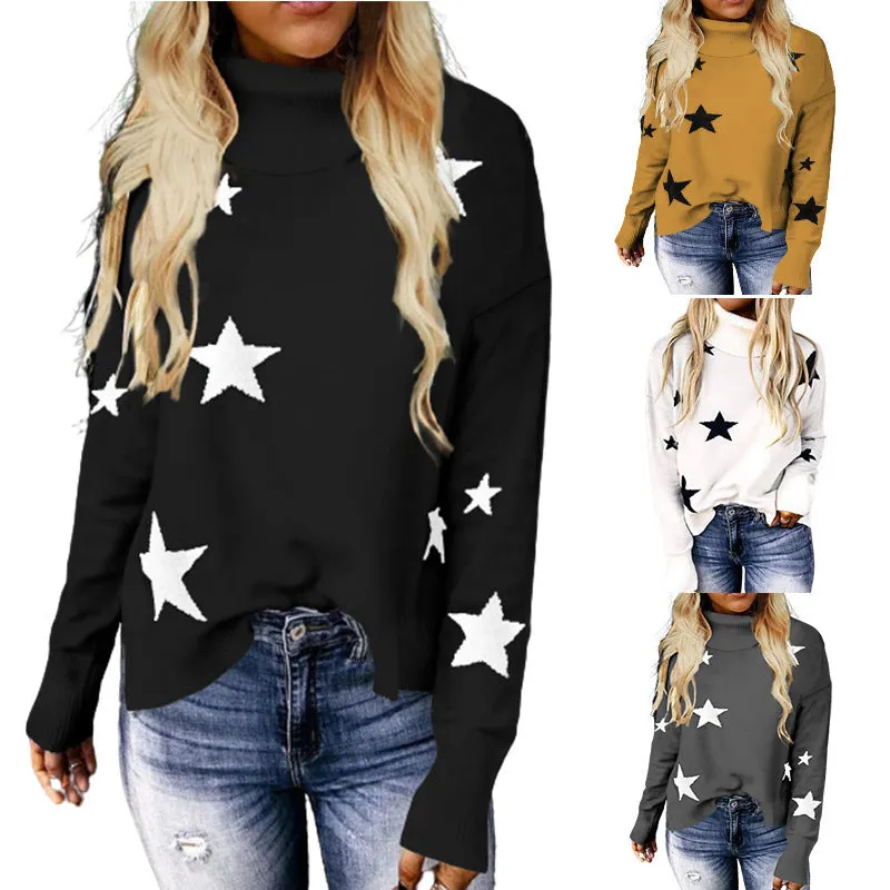 Luna Star Print Turtleneck Knitted Sweater