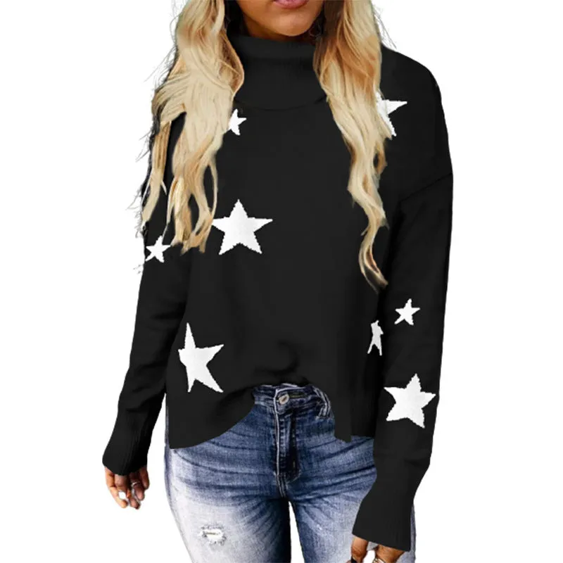 Luna Star Print Turtleneck Knitted Sweater