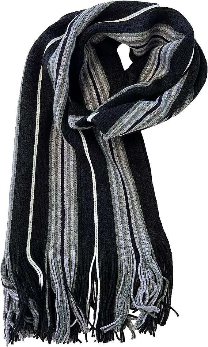 Luxury Men's Woven Stripe Design Long Scarf Warm Soft Acrylic Winter Fashion Accessory for Formal and Casual Wear Hypoallergenic by Sock Stack