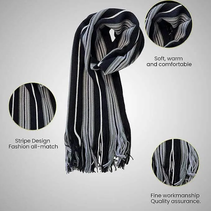 Luxury Men's Woven Stripe Design Long Scarf Warm Soft Acrylic Winter Fashion Accessory for Formal and Casual Wear Hypoallergenic by Sock Stack