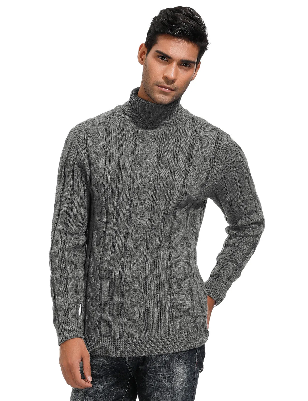 Men's Casual Turtleneck Sweaters Cable Knit Thermal Pullover Sweater