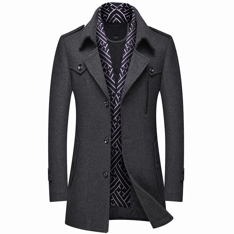 Men's Classic Slim-Fit Wool Coat With Scarf