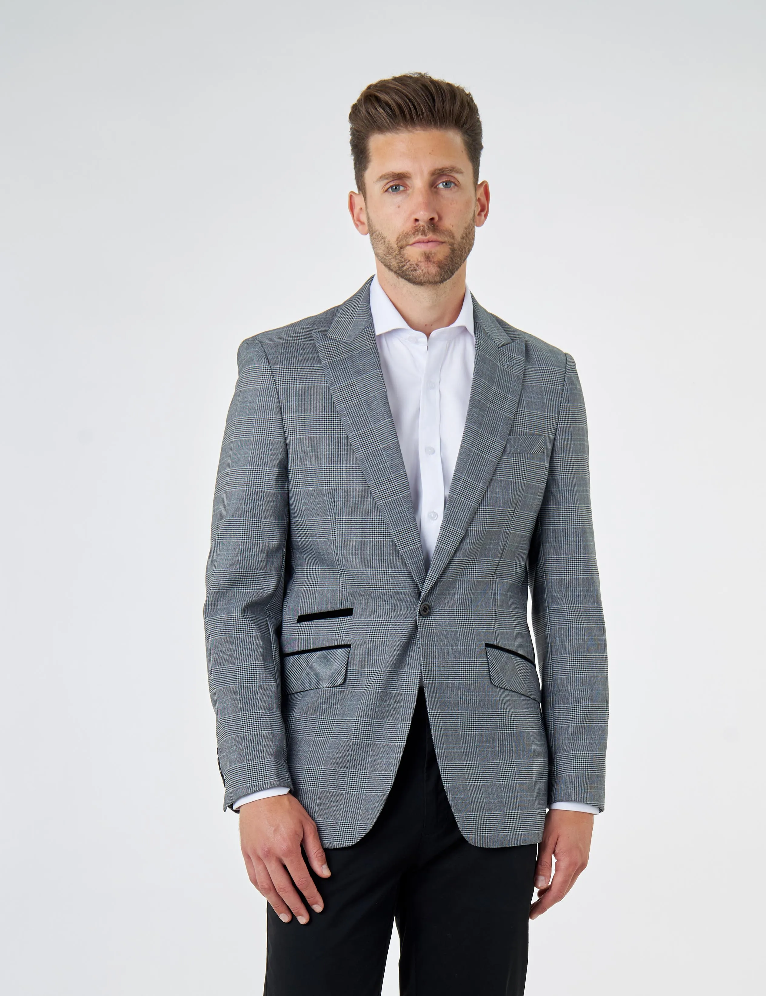 Mens Grey Price of Wales Check Tailored Fit Suit Jacket Blazer