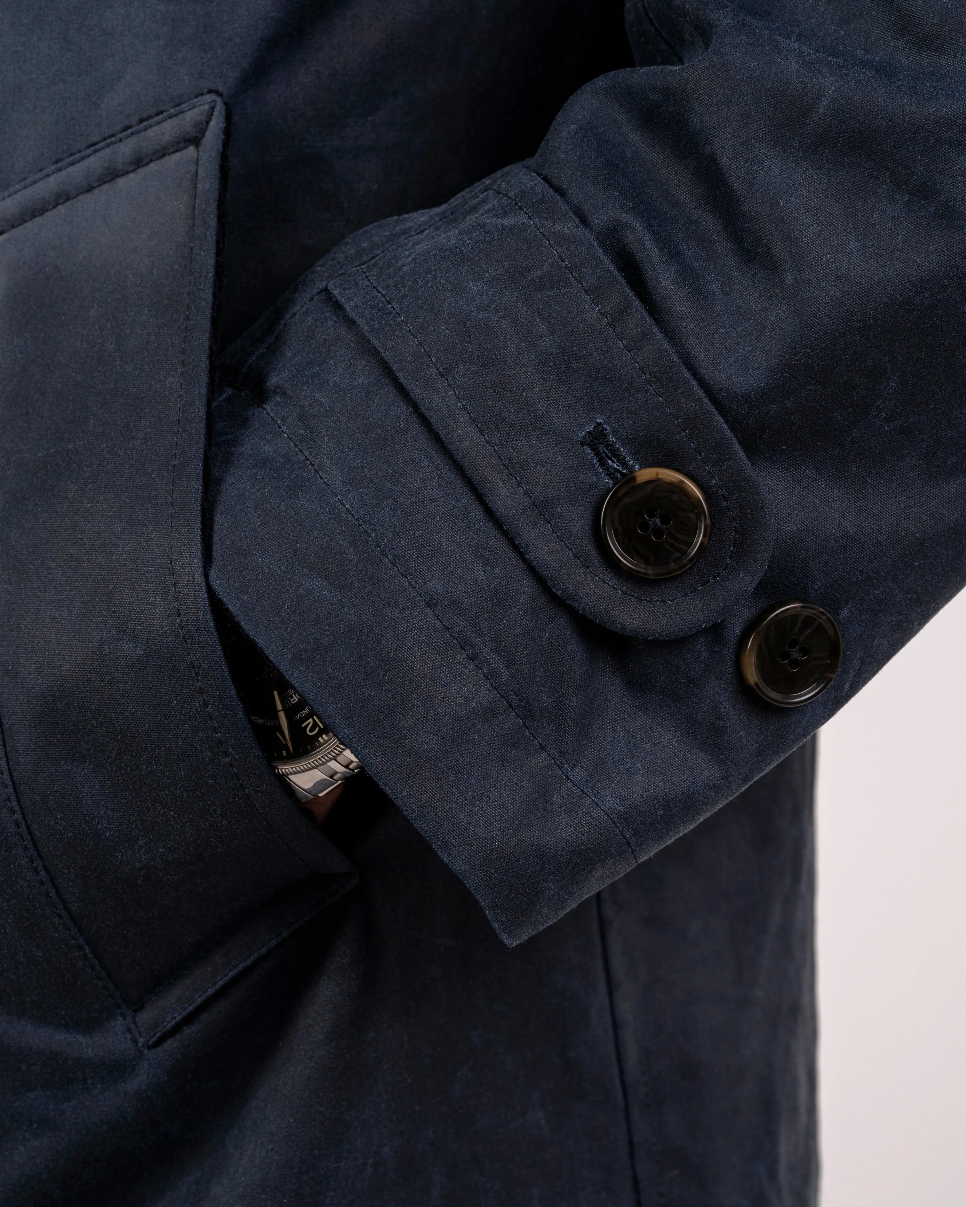 Mens Navy Waxed Canvas Overcoat