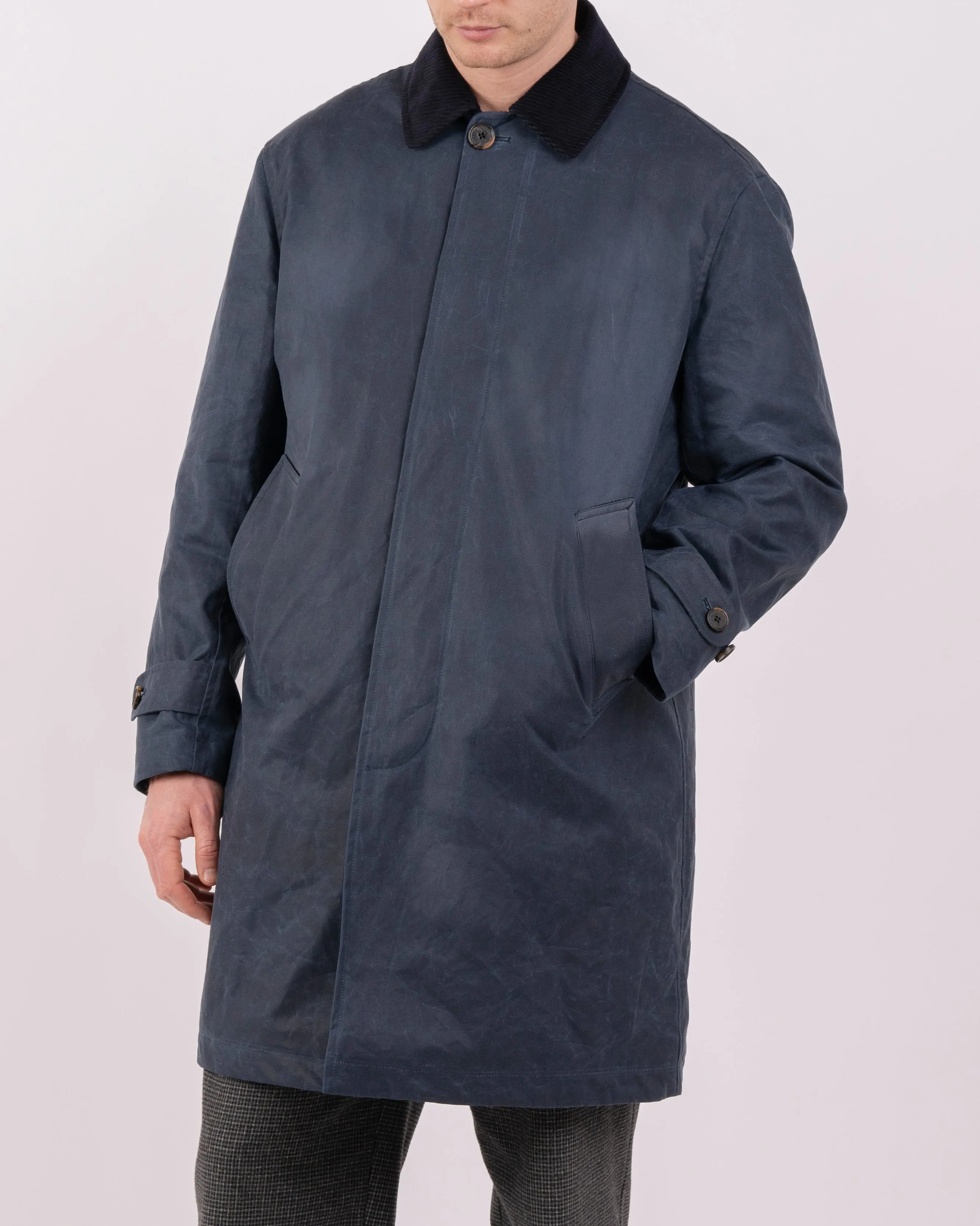 Mens Navy Waxed Canvas Overcoat