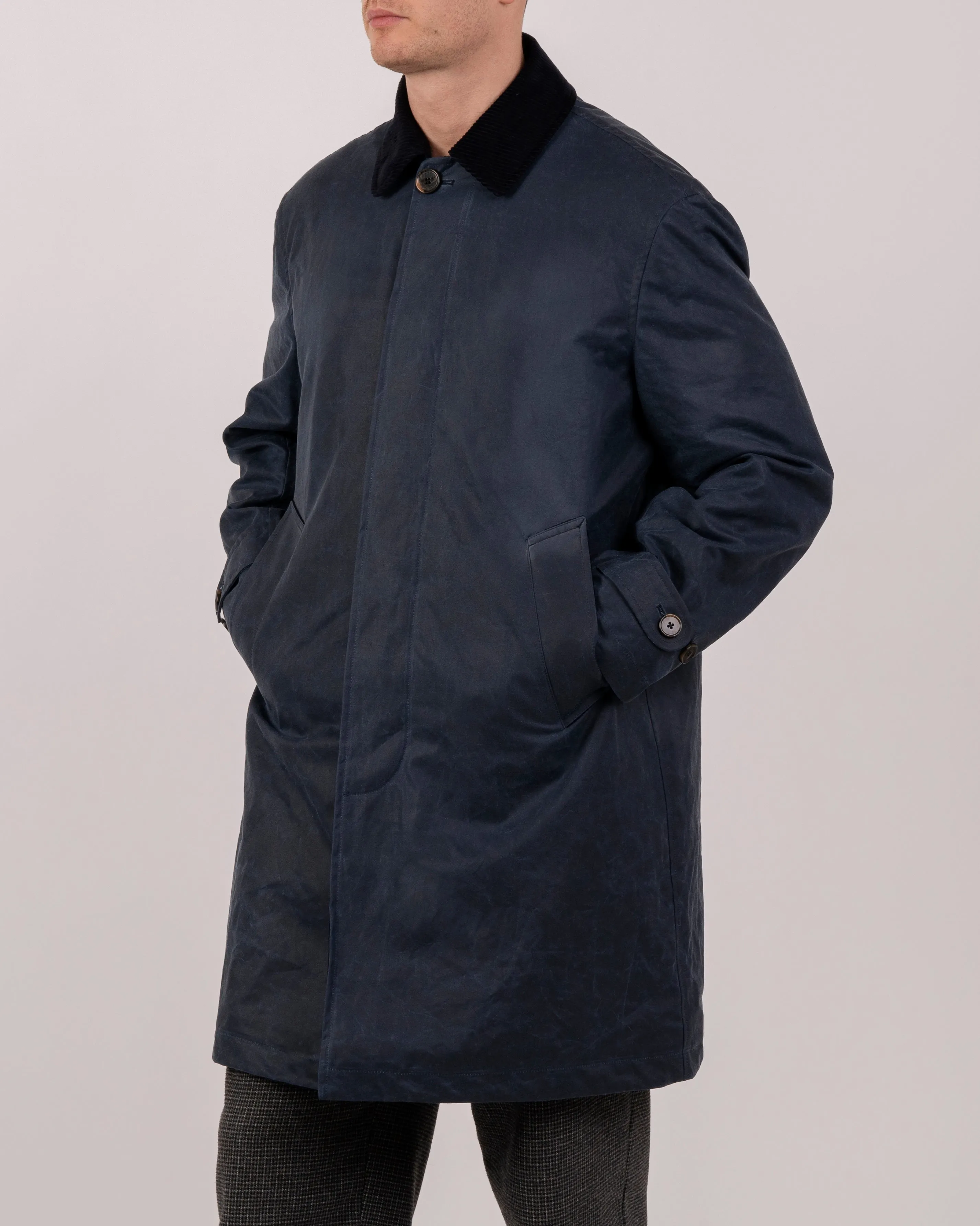 Mens Navy Waxed Canvas Overcoat