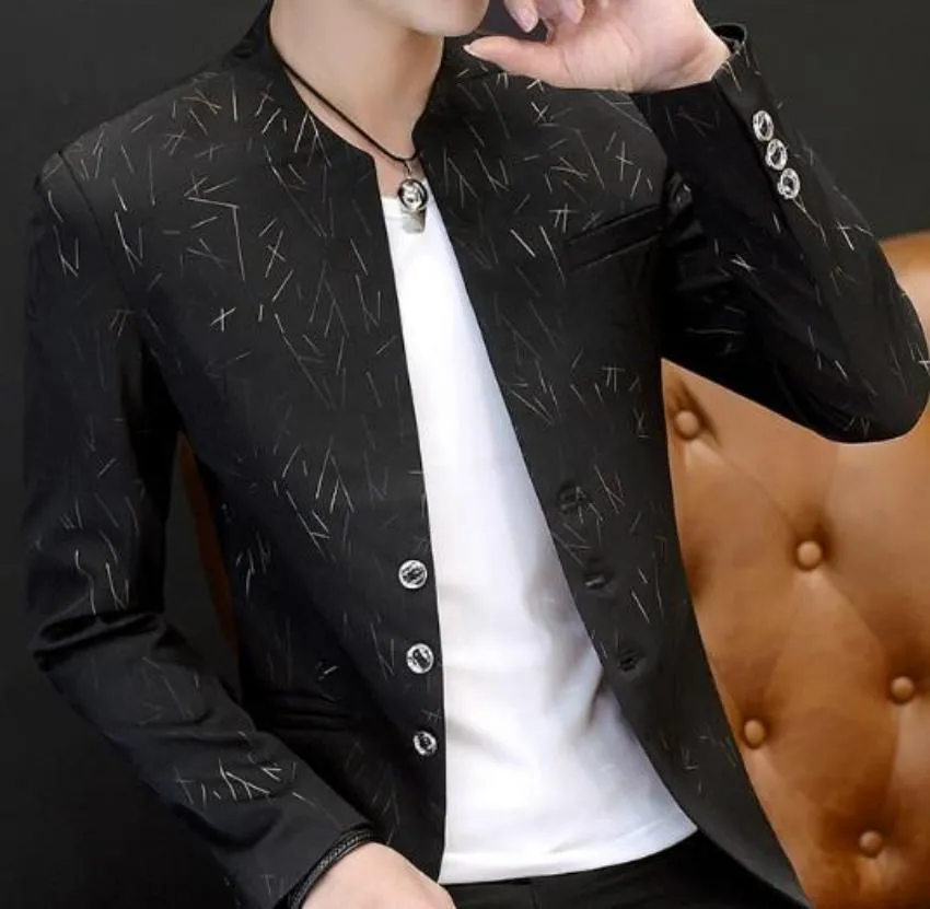 Mens Round Collar Black Blazer