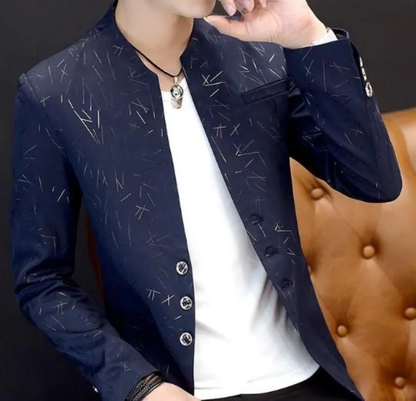 Mens Round Collar Black Blazer