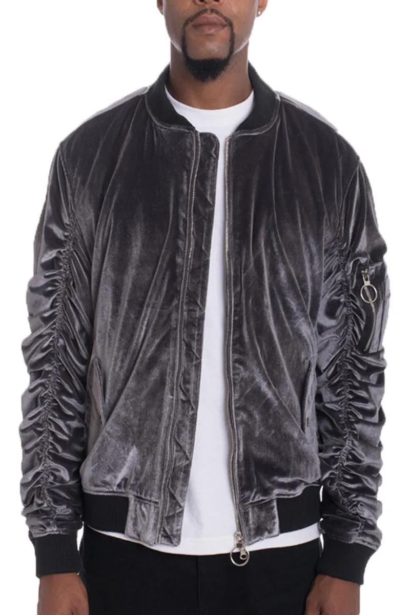 Mens Velour Scrunched Bomber Jacket 4 Colors