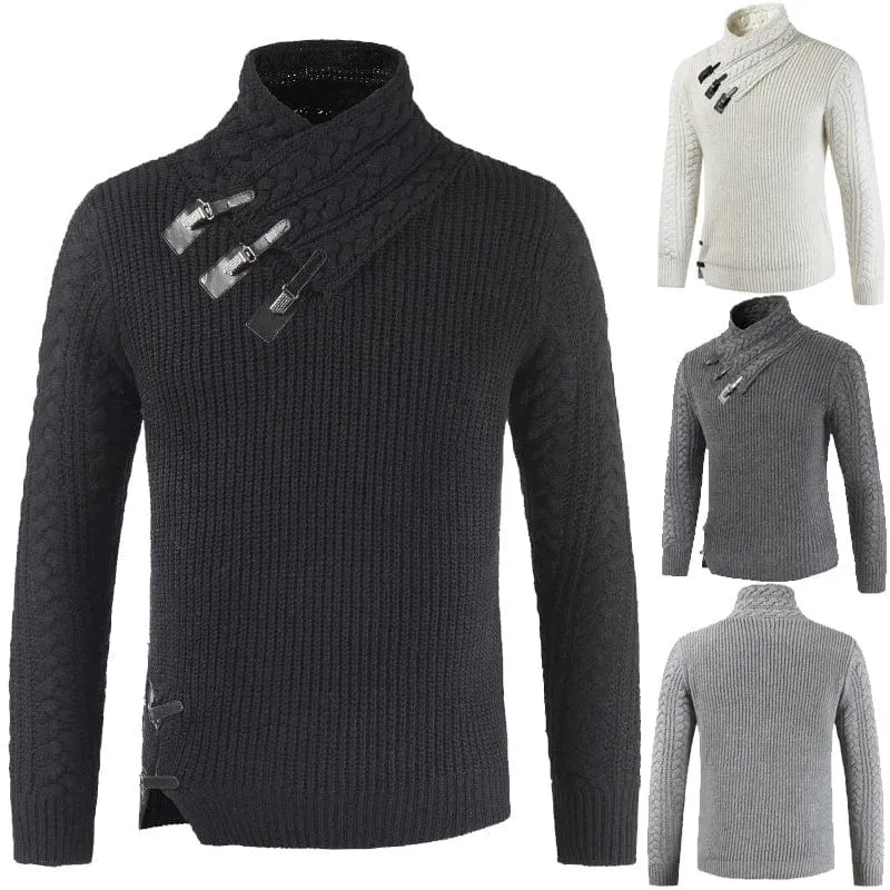 Men's White Turtleneck Casual Cool Barber Sweater