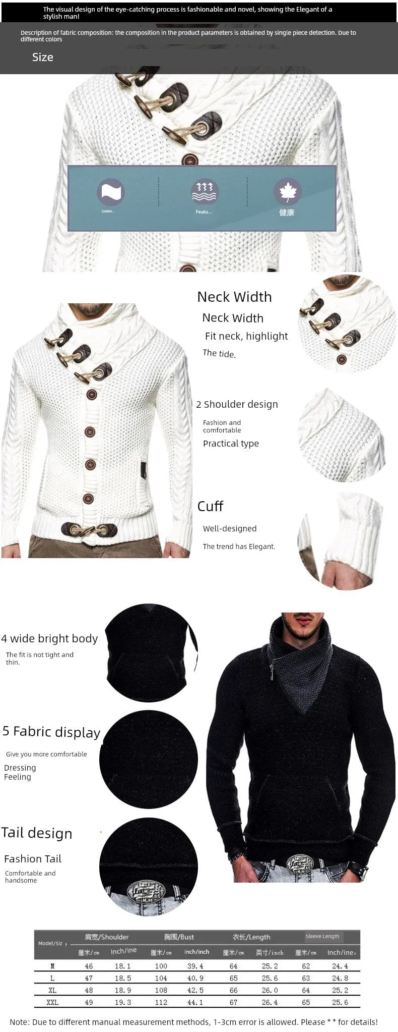 Men's White Turtleneck Casual Cool Barber Sweater