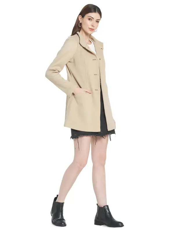 Mettle Women Cream Solid Cotton Overcoat