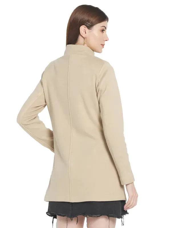 Mettle Women Cream Solid Cotton Overcoat