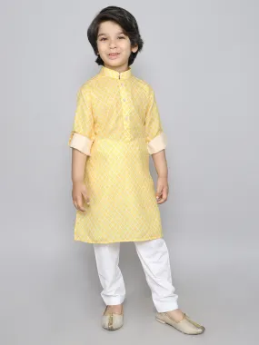 Ministitch cotton Kurta set with geometrical print- Yellow