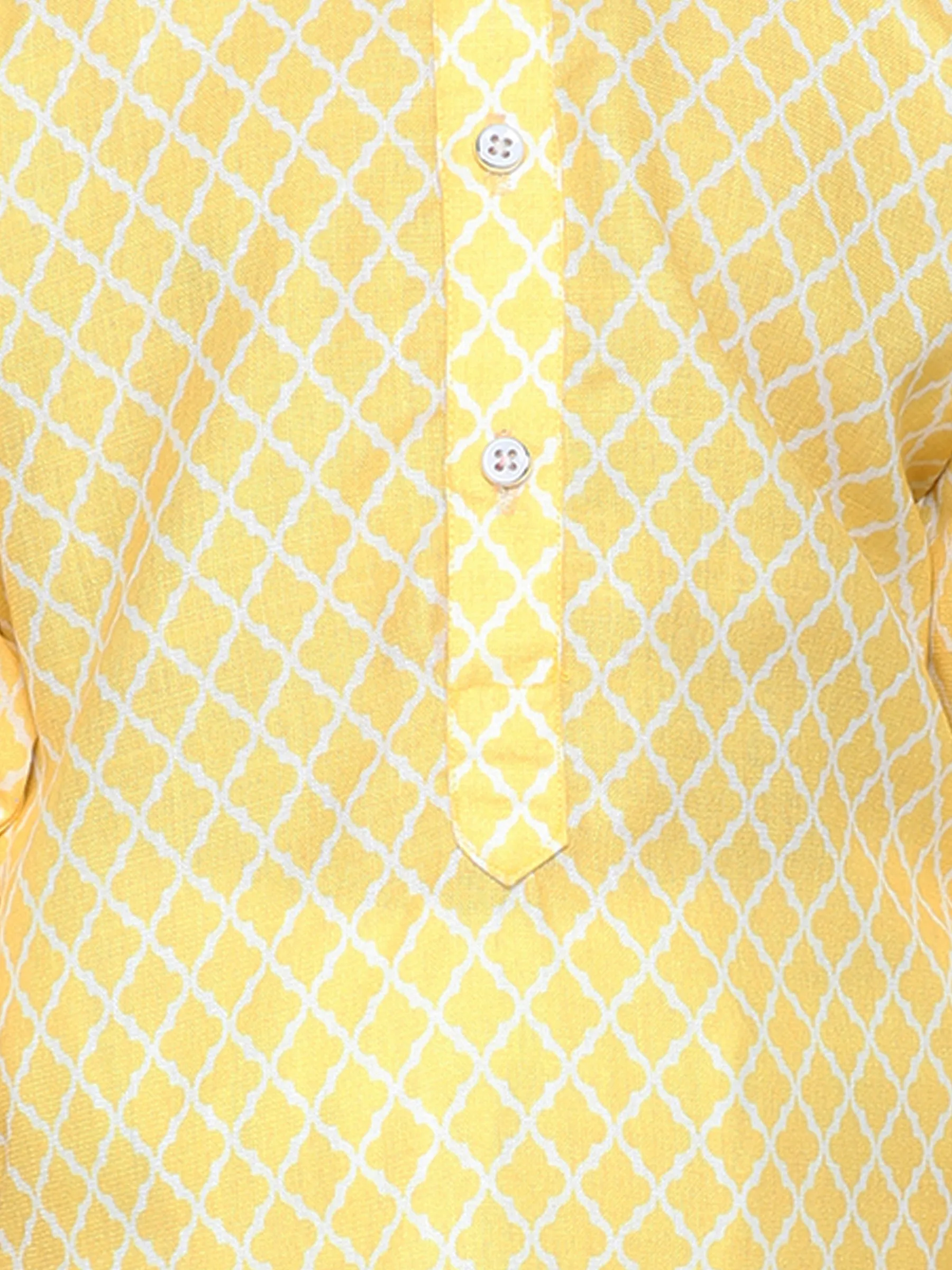 Ministitch cotton Kurta set with geometrical print- Yellow