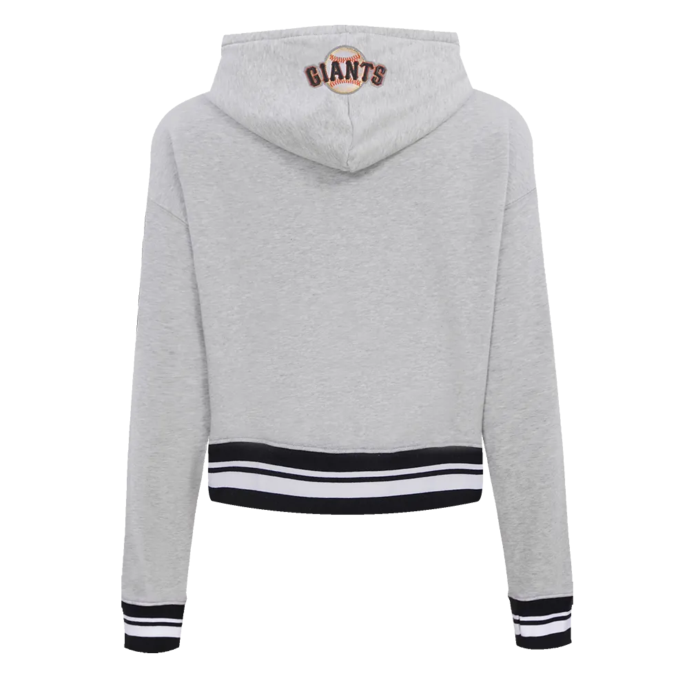 MLB SAN FRANCISCO GIANTS SCRIPT TAIL WOMEN'S RIB FLC CROPPED PO HOODIE (HEATHER GRAY/BLACK)