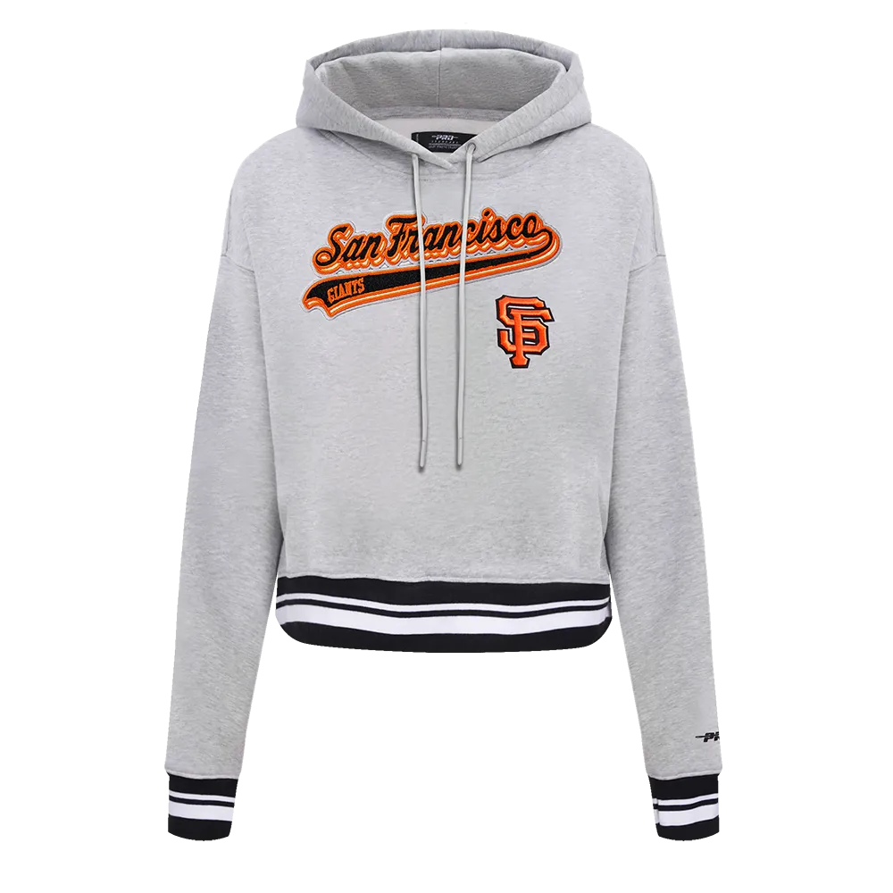 MLB SAN FRANCISCO GIANTS SCRIPT TAIL WOMEN'S RIB FLC CROPPED PO HOODIE (HEATHER GRAY/BLACK)