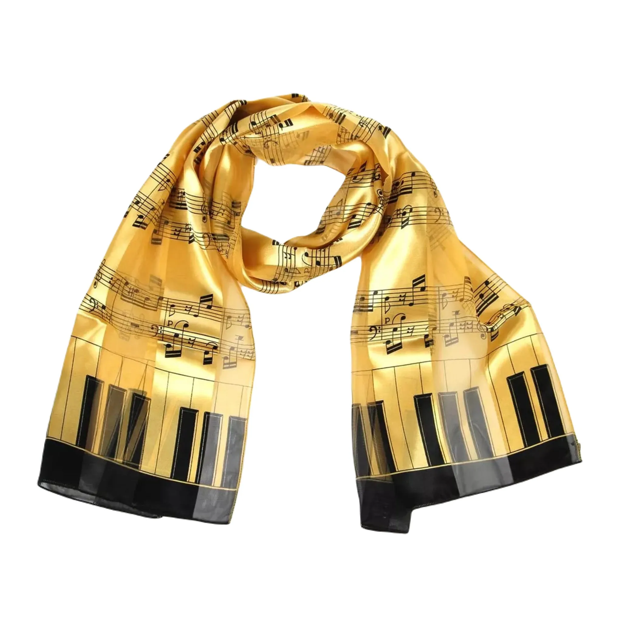 Music Staff with Keyboard Border Scarf, Gold