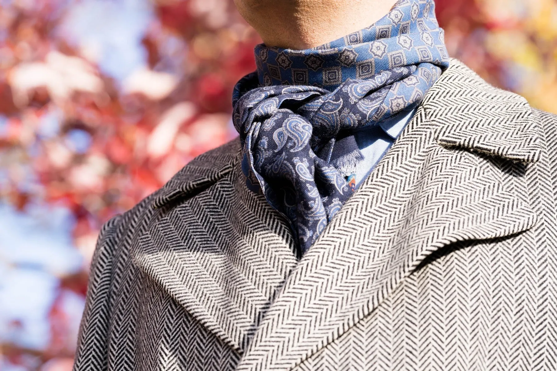 Navy Paisley & Diamond Double Sided Scarf