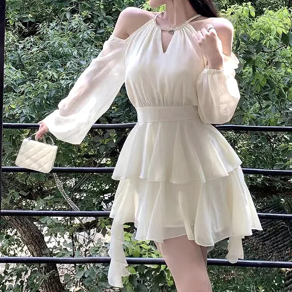 Off Shoulder Long Sleeve Ruffle Dress