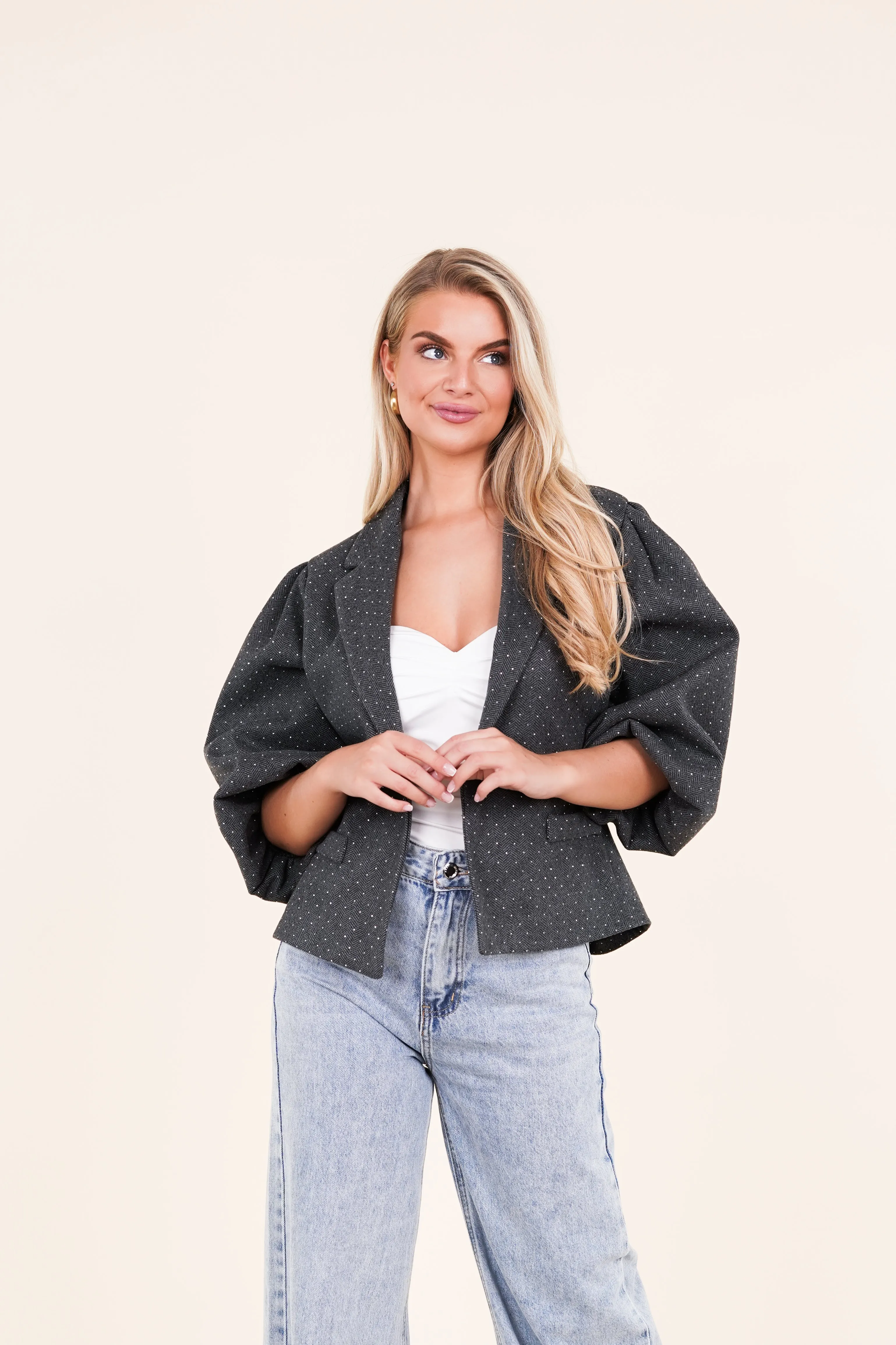 Oversized blazer met strass grijs - Aida