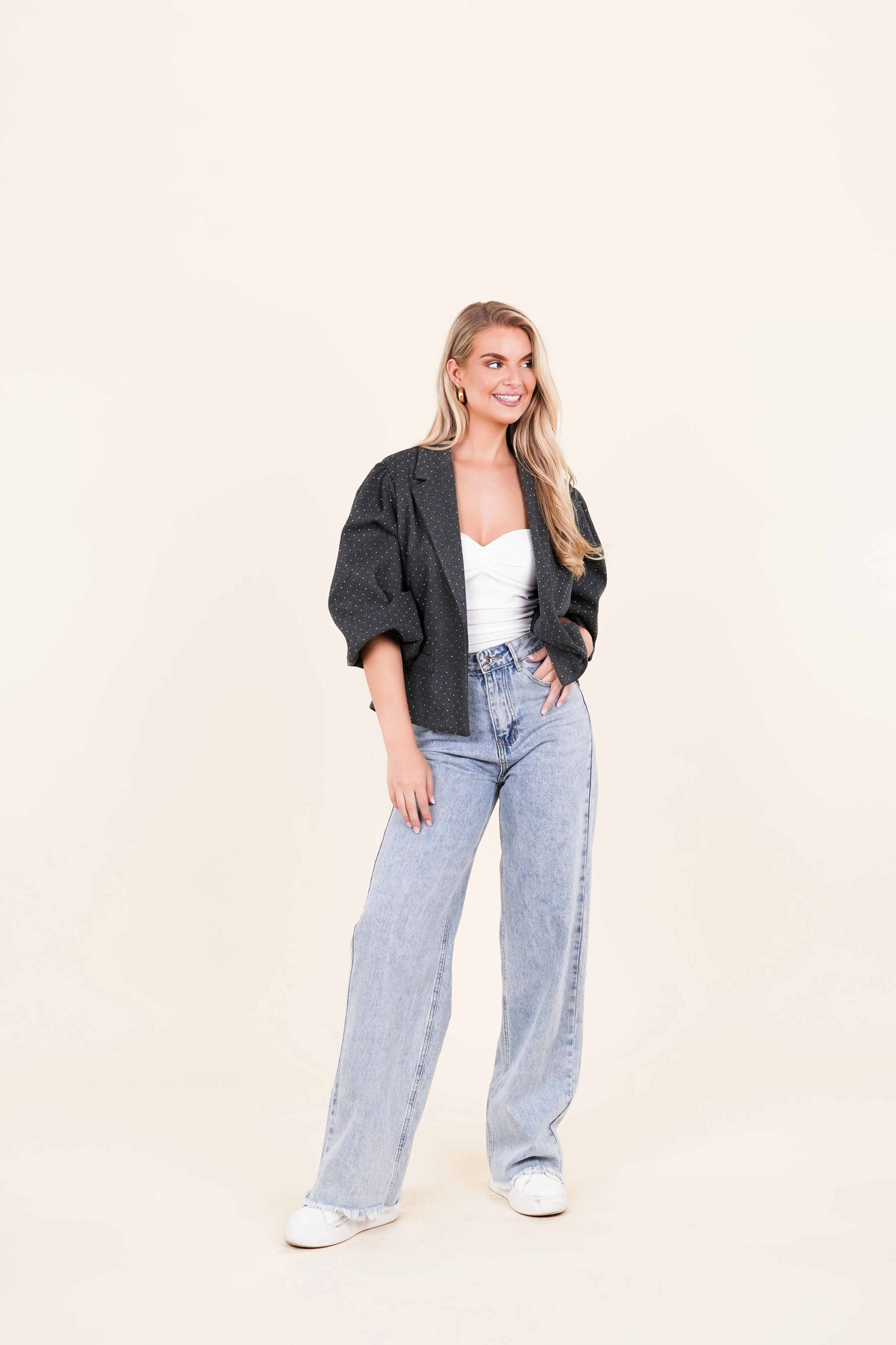 Oversized blazer met strass grijs - Aida