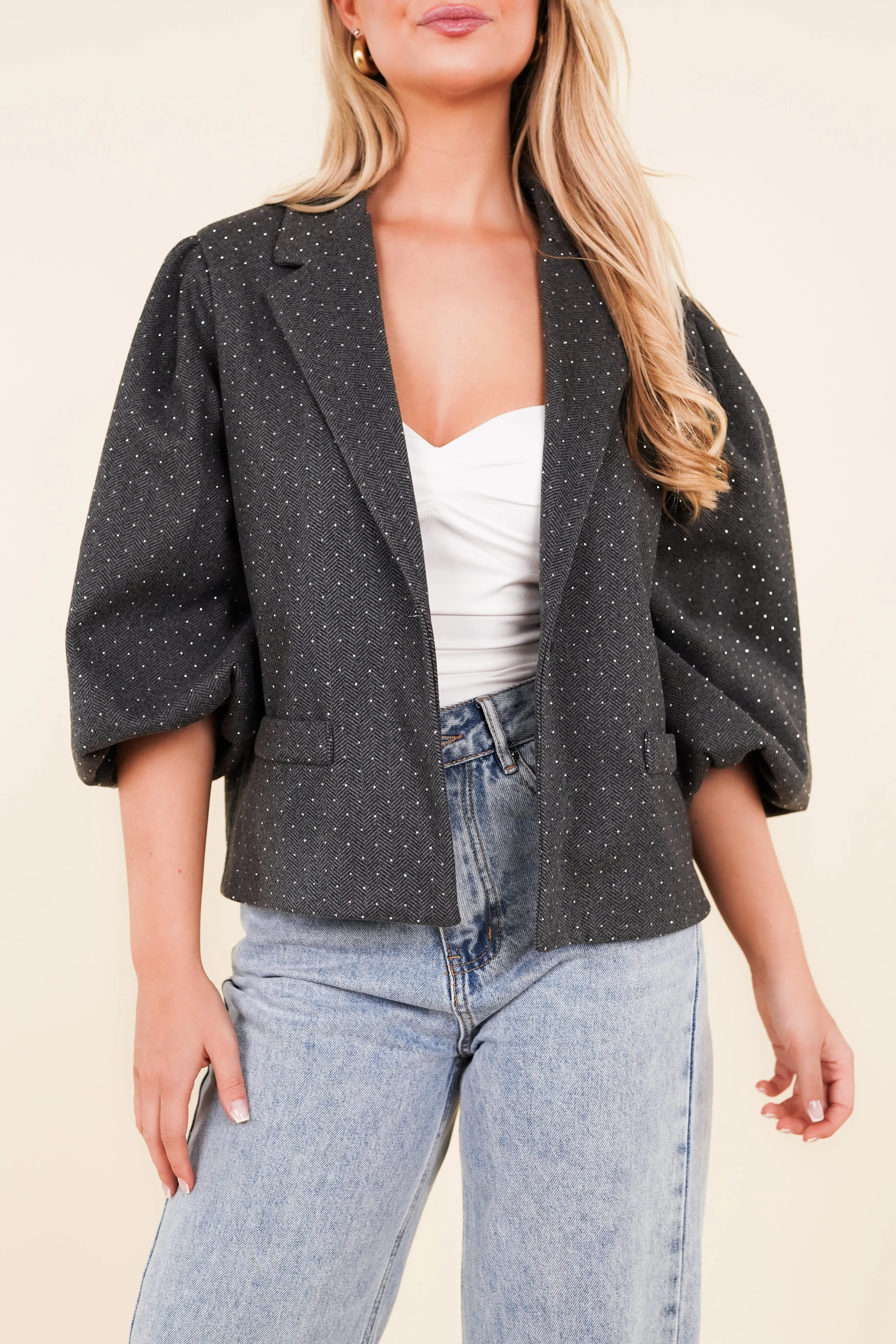 Oversized blazer met strass grijs - Aida