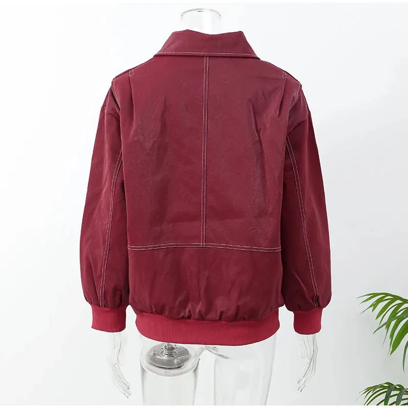 Oversized  Loose Stitch bomber Jacket motorcycle jacket