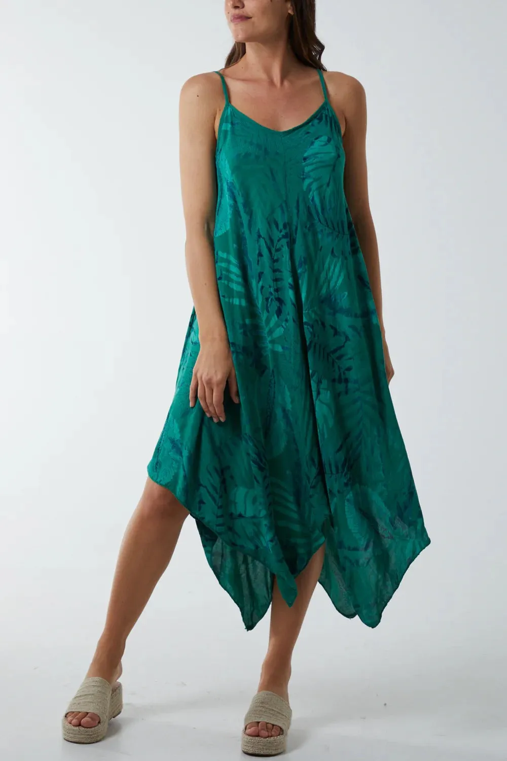 Palm Leaf Print Hanky Hem Cami Dress (3 Colours)